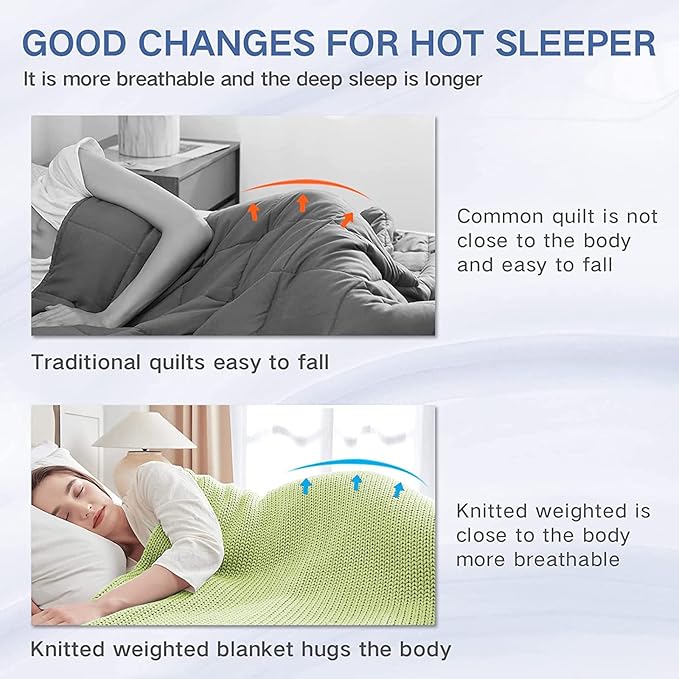 Guohaoi Knitted Weighted Blanket for Adults (Light Green 48"x72" 10lbs) No Beads Cooling Throw Blanket for Hot Sleepers, Home Decor Breathable Chunky Knit Heavy Blanket Use on Full Size Bed