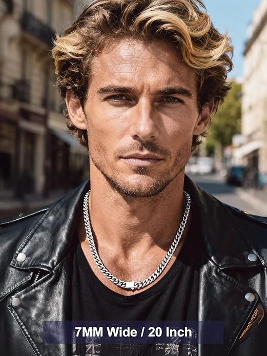 Bandmax Mens Stainless Steel Chain Necklaces 5/7/9/12MM Chunky Miami Cuban Link Chain Necklace Bracelet Silver/Gold Plated/Black Chains for Men 18"-30"