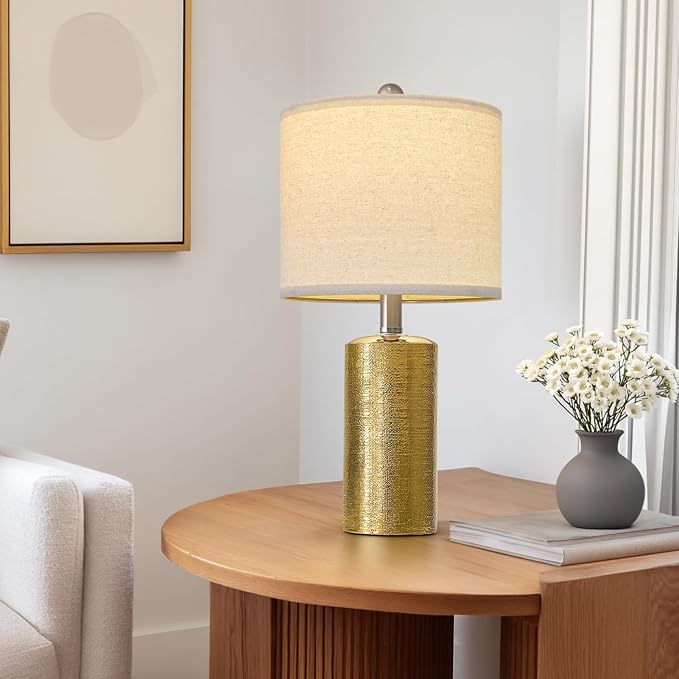 20.5" Small Table Lamps for Living Room Lamp Single Ceramic Lamps for Bedroom Bedside Lamps Modern Boho Lamps for Night Stands Farmhouse Nightstand Lamp Side End Table Lamp, Gold