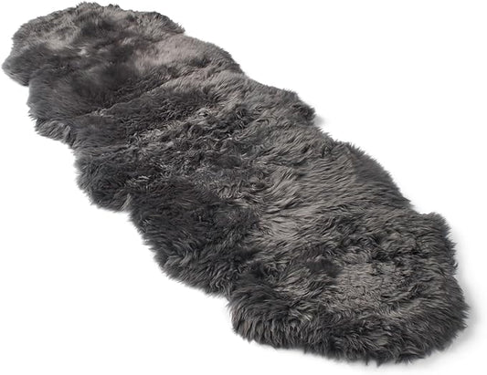 Real Sheepskin Rug 2x6 ft | Sheepskin Rugs for Living Room and Sofa | Bedside Rugs for Bedrooms | Large Fluffy Rug is Breathable & Heat-regulating in Color Dark Grey