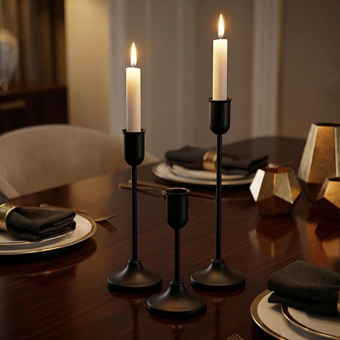 27 Pcs Black Candlestick Holders Set - Vintage Brass Taper Candle Holder for Pillar Candles - Modern Decorative Centerpiece for Wedding Fireplace Mantel Decor - Cozy Atmosphere Housewarming Gift