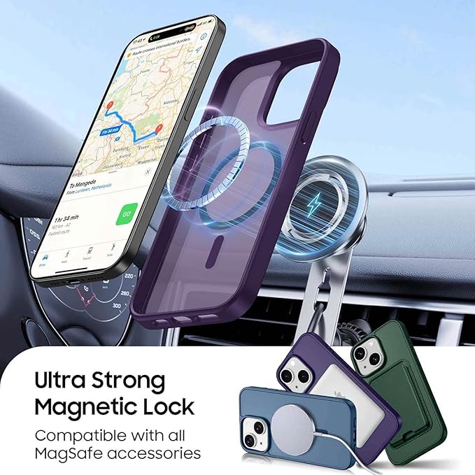 Ntwinro Magnetic for iPhone 15 Case (Compatible with MagSafe) with Detachable Wallet & Card Holder for 3 Cards [RFID Blocking] Military Grade Protective Slim Phone Cover, Purple