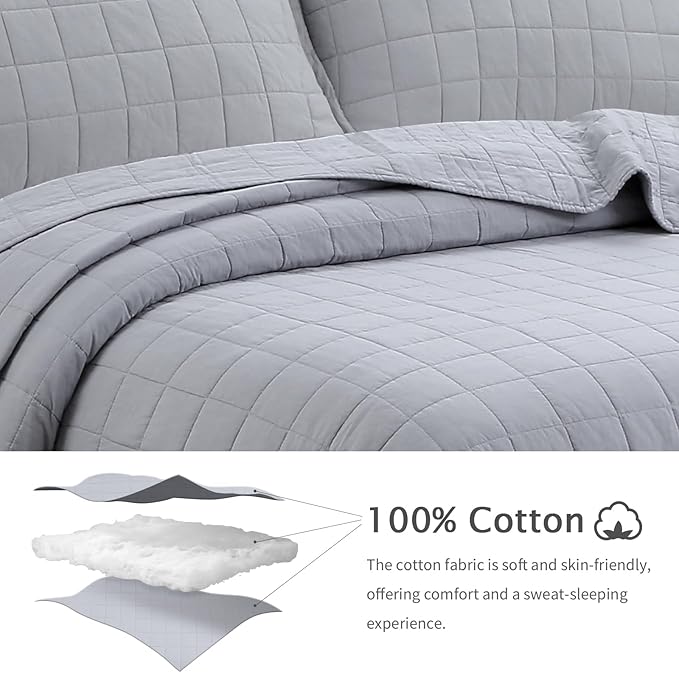 100% Cotton Quilt Sets Oversized King Size - Soft Lightweight Quilt for Bed Bedding Set for Bedroom Decor-Bedspread in Geometric Pattern with 2 Pillow Shams for All Season, 120x120 inches