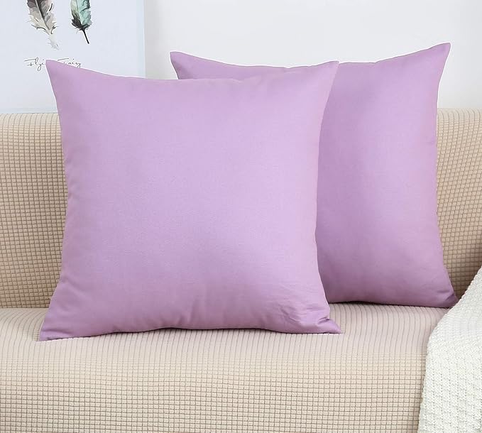 TangDepot Cotton Solid Throw Pillow Covers, 22" x 22" , Light Purple Lavende, 1 Count (Pack of 1)