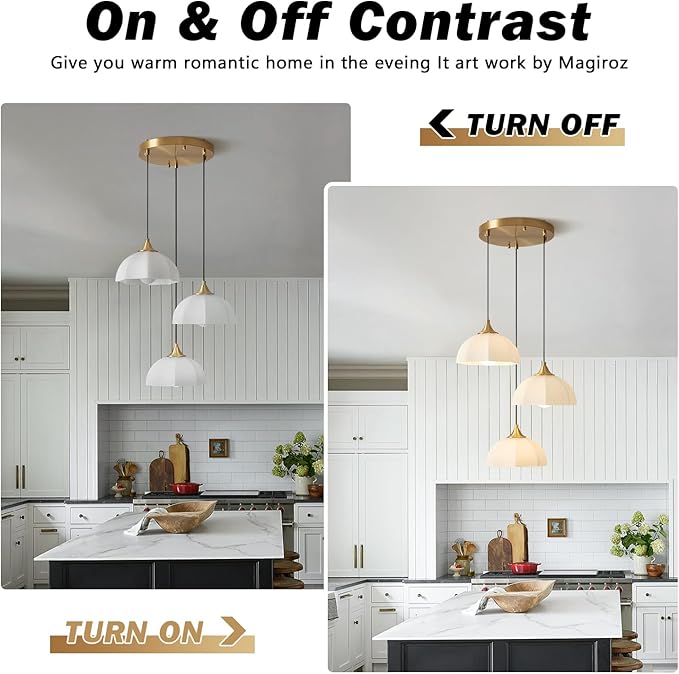 3 Light Cluster Pendant Lighting Gold Milk Glass Chandelier Brushed Brass Pendant Lights Kitchen Island Adjustable Hanging Dining Room Lighting Stairwell Brass Cluster Chandelier MPL17-3R GDN