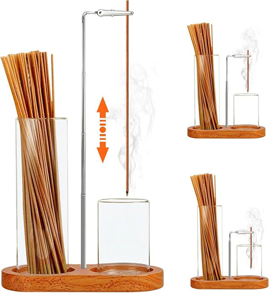 2 in 1 Incense Holder for Sticks(HeightAdjustable), Anti-Ash Flying Insence-Sticks Burner withGlass Incense Holder Organizer for Meditation Yoga SpaHome Decor Sage