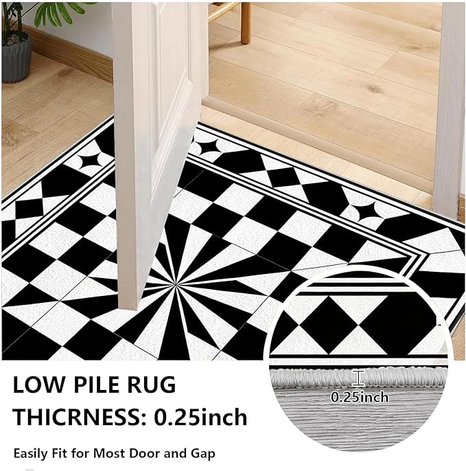 Black and White Checkered Rug, Checkered Rug, Modern Geometric Pattern Carpet, Retro Machine Washable Non Slip Area Rugs, Contemporary Rugs for Living Room/Bedroom 7x10