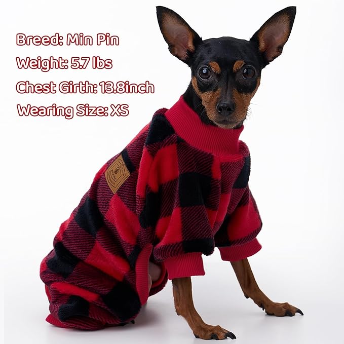 XPUDAC Dog Christmas Sweater Plaid Dog Pajamas for Small Medium Dogs Girl Boy Fleece Puppy Clothes Outfit for Winter, 2XL