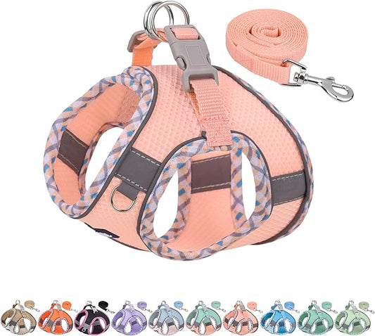 AIITLE Small Dog Harness - Breathable Double-Layer Jacquard No-Choke Vest, Durable Anti-Tear Fabric with Reflective Trim - Perfect for Running, Parties, Daily Walks (Pink, XS)