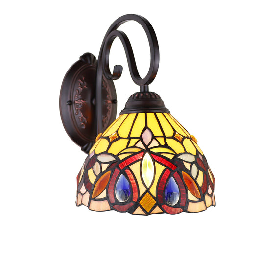 Chloe Lighting Victorian Tiffany-Style Wall Sconce, Dark Bronze, Glass, 8in Wide, Multicolor, Model CH33353VR08-WS1