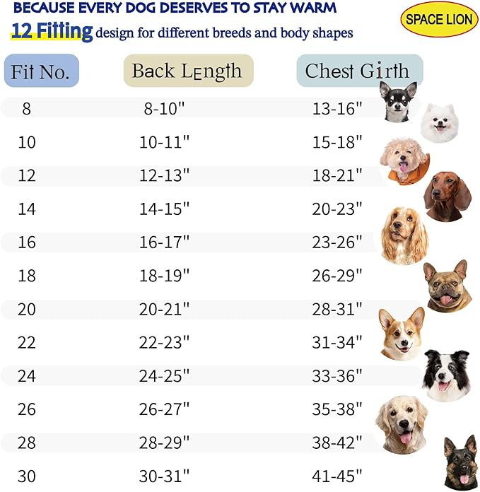 SPACE LION Dog Puffer Jacket, Down Winter Coat, Durable Outdoor Coat for Cold and Windy Conditions, Lightweight & Adjustable Fit Coats for Medium & Large Dogs,(Blue, Size16/XL)