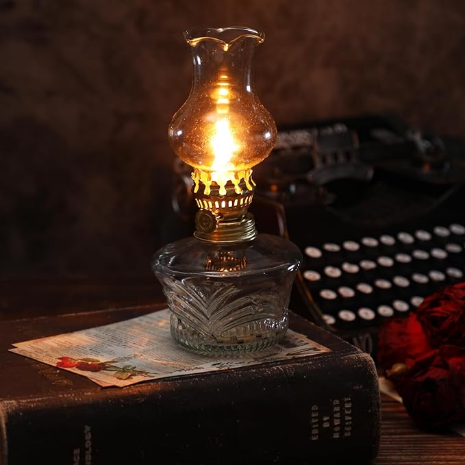 Yexiya 6 Set Vintage Glass Kerosene Lamp Rustic Oil Lamp Lantern Chamber Oil Clear Kerosene Hurricane with 6.6 ft Extra Wick for Indoor Use Lighting Decor Emergency (Ripple Style)
