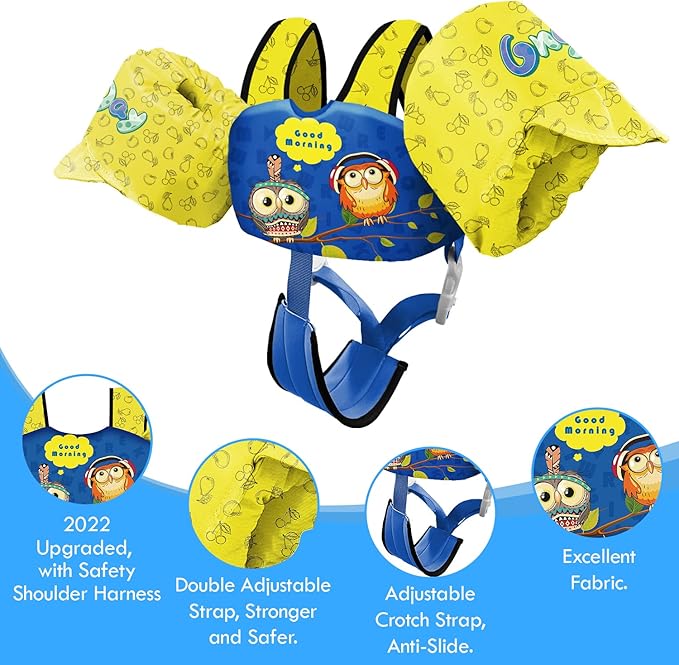 Chriffer Kids Swim Vest Life Jacket for 30-55 Pounds Boys and Girls, Toddler Floaties with Shoulder Harness Arm Wings for 2,3,4,5,6,7 Years Old Baby