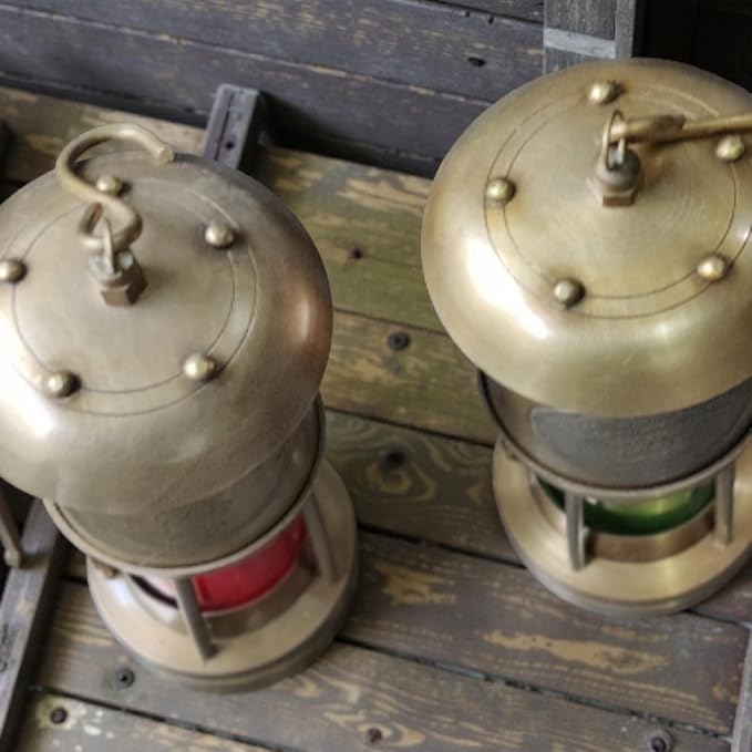 BRASSWOOD TALE & Atelier Brass Oil Lamp, Nautical Ship Lantern with Green Glass, 6 Inch, Polished Finish, Marine Décor
