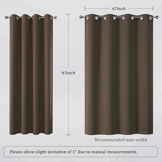 DUALIFE Brown Blackout Curtains Panels for Bedroom 63 Inches Long Coffee Color Curtains with Grommet Thermal Insulated Room Darkening Solid Widow Drapes for Living Room 52x63 Inch Set of 2 Panels