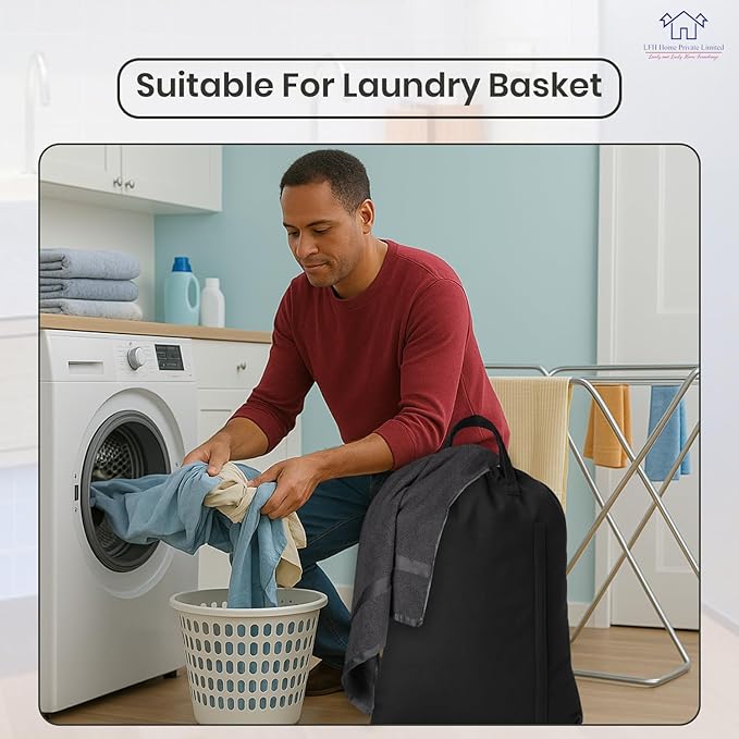 LFH Home Large Premium Cotton Canvas Laundry Bag with Drawstring and Handles Heavy Duty, Multi-Use, and Washable for Home, Travel, College or Storage 20x30 (Pack of 2)-Black