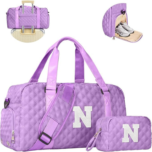 Elilier Initial Travel Duffle Bag Women Girls Gift: Personalized Weekender bags, Dance Cheer bag Sports for Girl, Kid Gymnastics Bags, Birthday Gifts for Women Girls Kids Teens Mom Teacher
