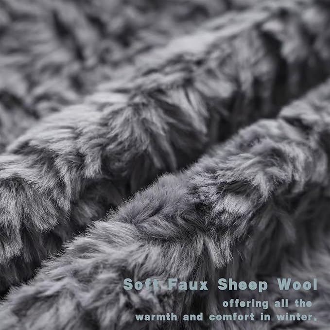 Neelvin Set of 2 Faux Fur Throw Pillow Covers 12x20 Inch Darkgrey Cozy Soft Solid Decorative Pillowcases Thick Plush Sheepskin Cushion Case for Chair and Couch Sofa Bedroom