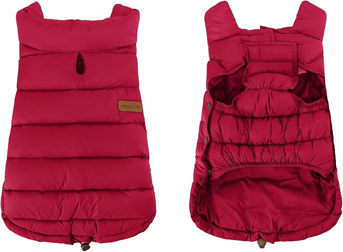 SPACE LION Dog Puffer Jacket, Down Winter Coat, Durable Outdoor Coat for Cold and Windy Conditions, Lightweight & Adjustable Fit Coats for Large Dogs,(Red, Size26/3XL)