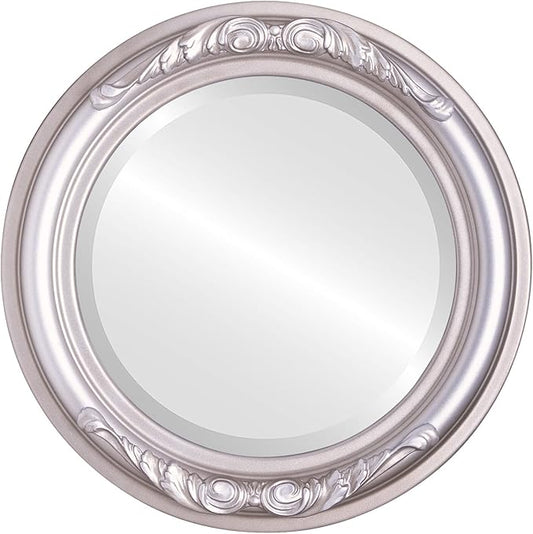 OVALCREST Round Beveled Wall Mirror for Home Decor - Florence Style - Silver Shade - 18x18 Outside Dimensions