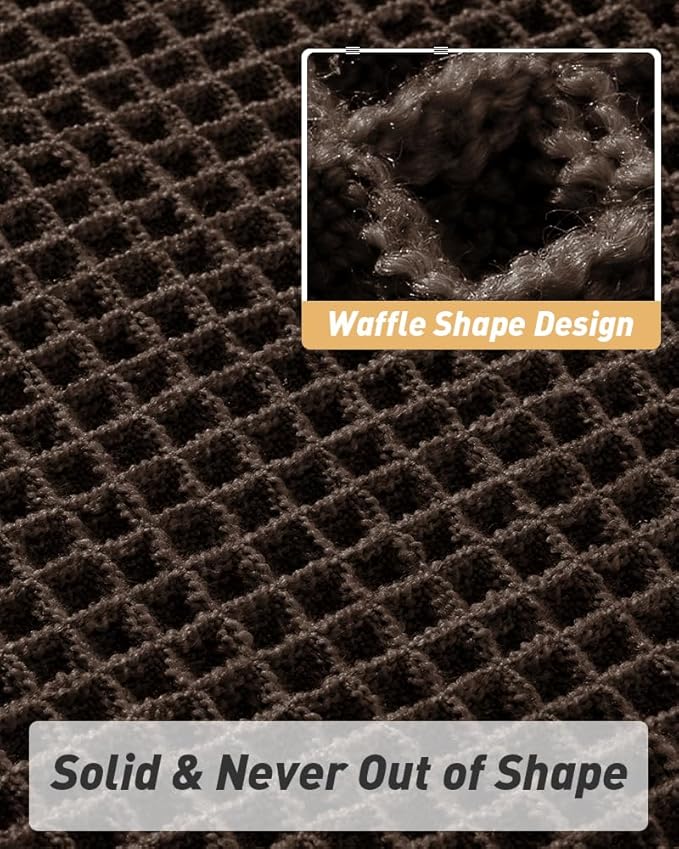 AMOAMI Upgraded Waffle Bath Mat, Super Absorbent Non Slip Bath Mats for Bathroom Floor, Machine Washable Bathroom Rugs with Tassels, Rubber Backed Bathroom Mats, Ultra Soft, 20" x 32", Chocolate