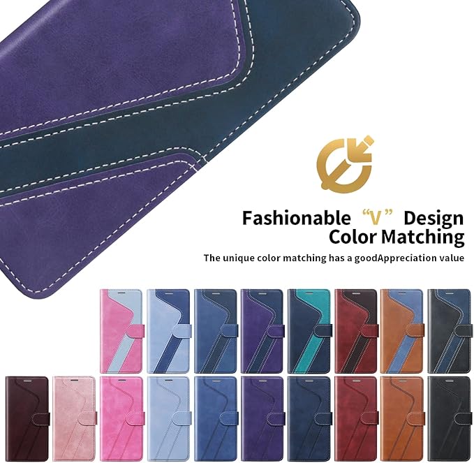 CIVICASE for iPhone 13 Pro Max Wallet Case,Leather Flip Case [RFID Blocking] Credit Card Holder Folio Magnetic Stand TPU Shockproof Cover Color Matching for iPhone 13 Pro Max (6.7") Purple Blue