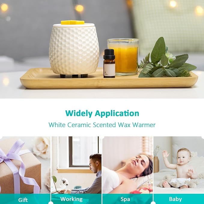 Wax Melt Warmer Ceramic Wax Melt Burner for Scented Cubes Electric Oil Burner Melter with Silicone Dish Fragrance Warmer for Home Office Bedroom Gift & Decor (Honeycomb)