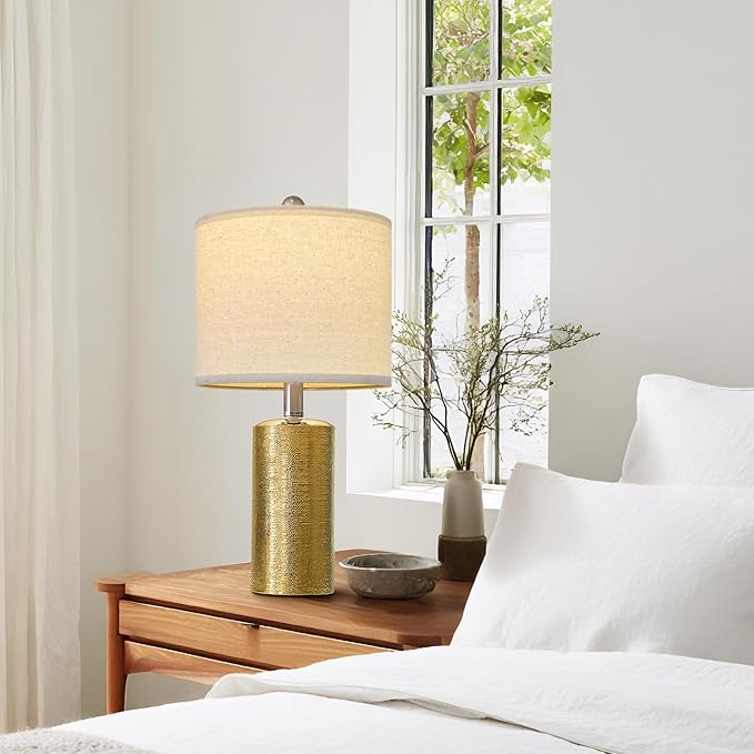 20.5" Small Table Lamps for Living Room Lamp Set of 2 Ceramic Lamps for Bedroom Bedside Lamps Modern Boho Lamps for Night Stands Farmhouse Nightstand Lamp Side End Table Lamp, Gold