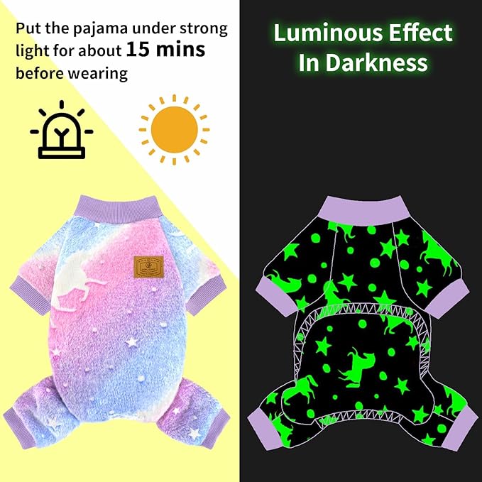XPUDAC Dog Sweater Glows in The Dark Fleece Pajamas for Small Medium Dogs Girl Boy Puppy Clothes for Halloween Christmas Winter (Large)