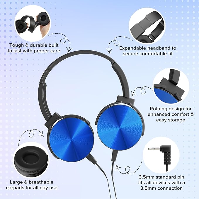 Classroom Headphones Bulk 10 Pack for Kids School,Wholesale Heavy Duty Wire Headsets,Class Set Earphones for Students,Children Toddler Teen Boys Girls and Adult(HTC004,Colorful)
