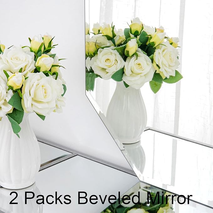 Chende 2 Packs Octagonal Bathroom Mirror with Beveled Edge, 18" x 36" Modern Frameless Vanity Mirror for Bedroom, Entryways, Washrooms, Living Rooms, Horizontal/Vertical Hanging