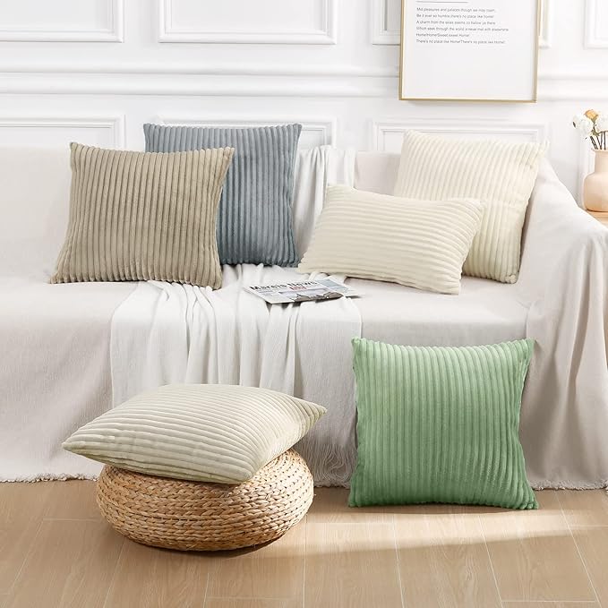 Simmore Decorative Spring Throw Pillow Covers 18x18 Set of 2, Soft Natural Plush Flannel Double-Sided Fluffy Couch Pillow Covers for Sofa Living Room, Grey