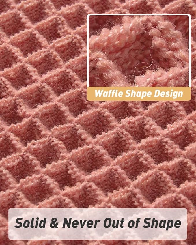 AMOAMI Upgraded Waffle Bath Mat, Super Absorbent Non Slip Bath Mats for Bathroom Floor, Machine Washable Bathroom Rugs with Tassels, Rubber Backed Bathroom Mats, Ultra Soft, 20" x 32", Coral