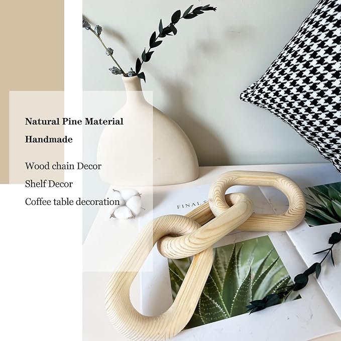 Pine Wood Carved Modern Chain Link Decor - Farmhouse & Living Room Decoration