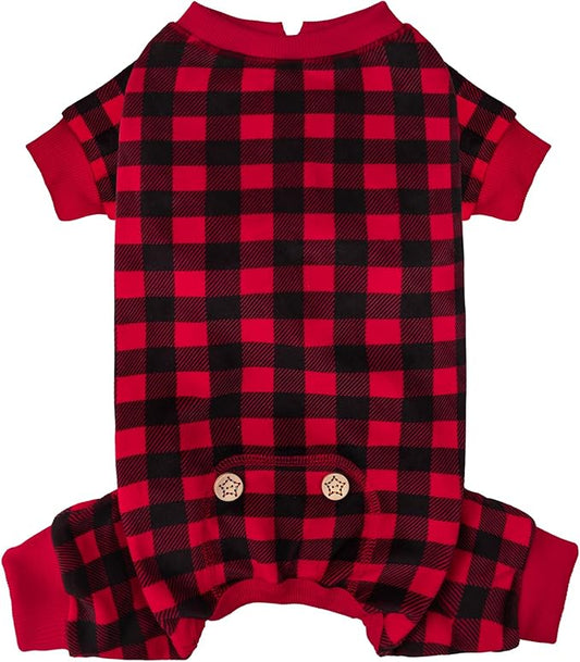 KYEESE Dog Pajamas Red Buffalo Check Pet Pjs Soft Dog Pajamas for Small Dogs Warm 4 Legs Pet Jammies Stretchy Dogs Clothes Comfy Pet Costume Velvet Pets Onesie,XL