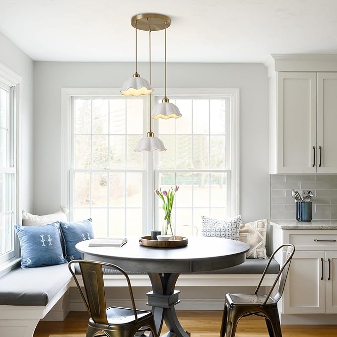 3-Light Pendant Light Modern Industrial Farmhouse Kitchen Island Light Brushed Brass Adjustable Hanging LampFixture White Ceramic Lights Fixture Nordic Glass Hanging Lamp MPL11-3R GD