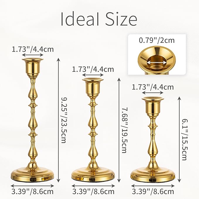 Brass Candlestick Holders Vintage: Set of 15 Gold Taper Candle Holder Metal Candle Sticks Holder Antique Decoration for Dinning Table Mantel Wedding Centerpieces Christmas Party