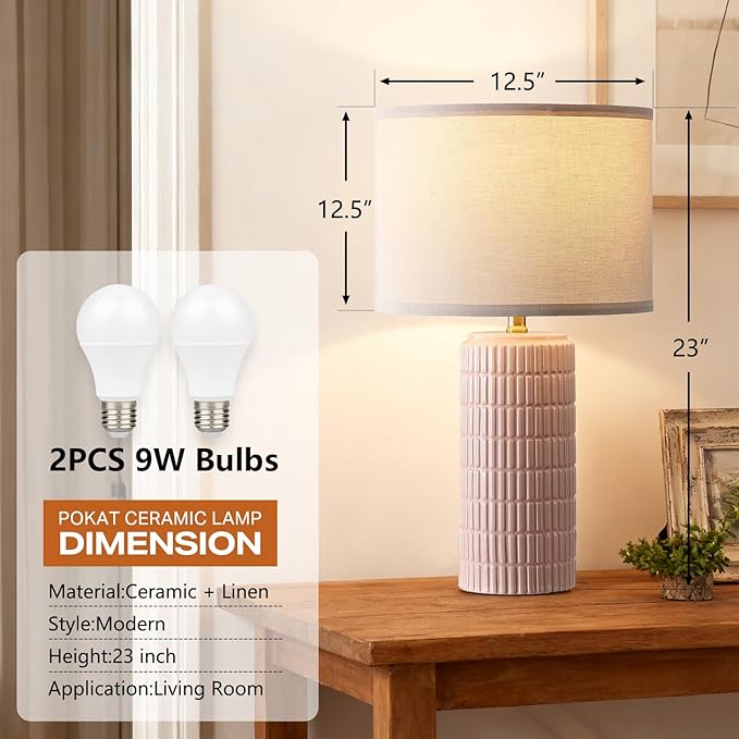 Modern Ceramic Table Lamp Set of 2, Bedside Lamp for Bedroom Decor, Nightstand Lamp with 3 Color Temperatures, Desk Light for Living Room Dorm Office, White