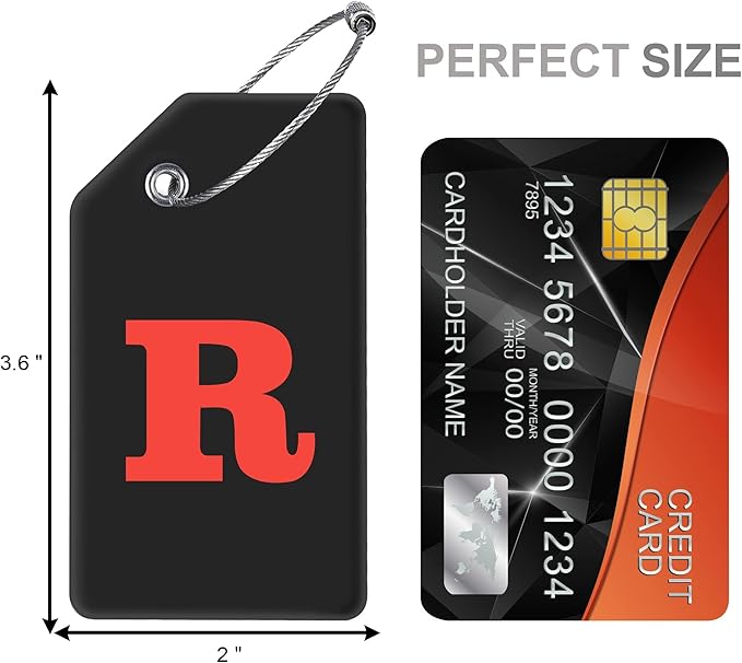 Gostwo 2 Pack Silicone Luggage Tags for Suitcases, 26 Initial Letter Baggage Labels Handbag School Bag Suitcase Instrument Tag with Stainless Steel Loop(Black & White) (Letter R)