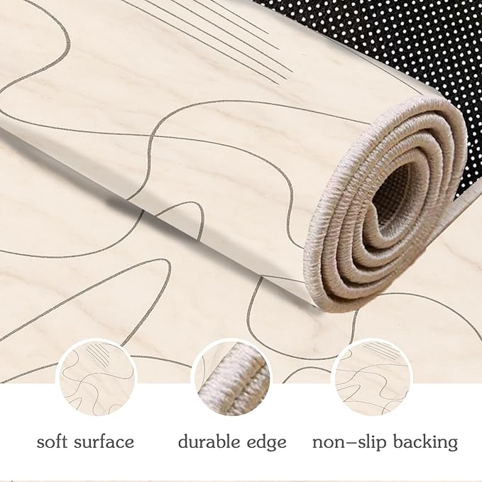 Modern Marble Rug - 3x5 Rug, Abstract Line Marble Rugs, Minimalist Geometry Entryway Rugs, Washable & Non Slip Carpet Home Decor