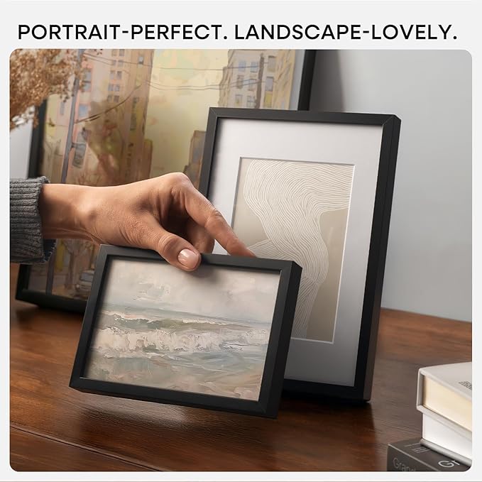 Homeforia 5x7 Picture Frame Black, High End Metal 5 x 7 Black Frames with Mat 4 x 6 for Art, 5x7 Desk Frame Matted to 4x6 inch Photo, 5 by 7 Wall or Tabletop Frames, Tempered Glass, Wall Kit, Set of 3