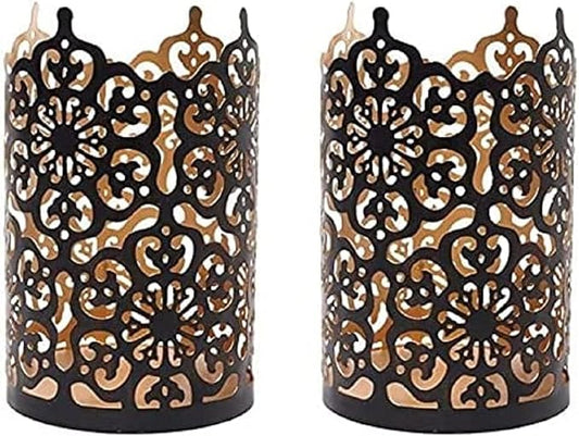 Hosley's Set of 2 Flower 7" High Cut Bronze Candle Holder & Lantern. Ideal for Use with Hosley Highly Scented Candles, Jar Candles. Can be Used as a Decorative Centerpiece in Your Living/Dining Room
