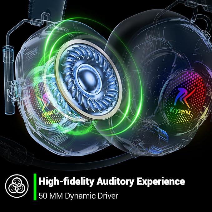Wireless Gaming Headset with Noise Canceling Microphone for PC, PS5, PS4, Switch, Mac，2.4 GHz Wireless & Bluetooth 5.4 Gaming Headphones, Cool RGB Lighting, 40Hr Battery, 50mm Drivers(Pure White)