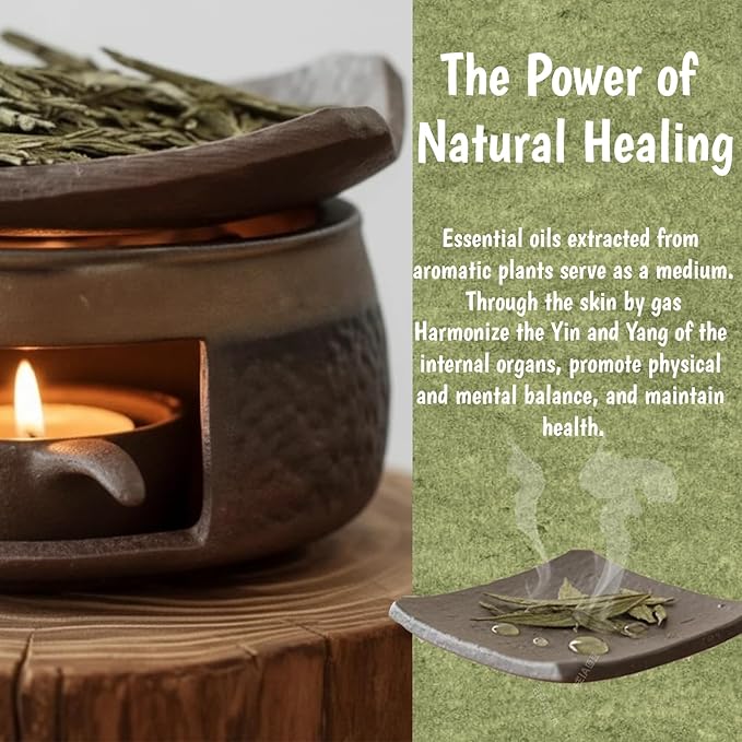 Ceramic Aromatherapy Stove Essential Oil Burner, Cedar and Zen Inspired Smudge Pot Oil Burner for Home Fragrance, Handmade Wax Melt Warmer, Meditation & Relaxation Décor, (3)