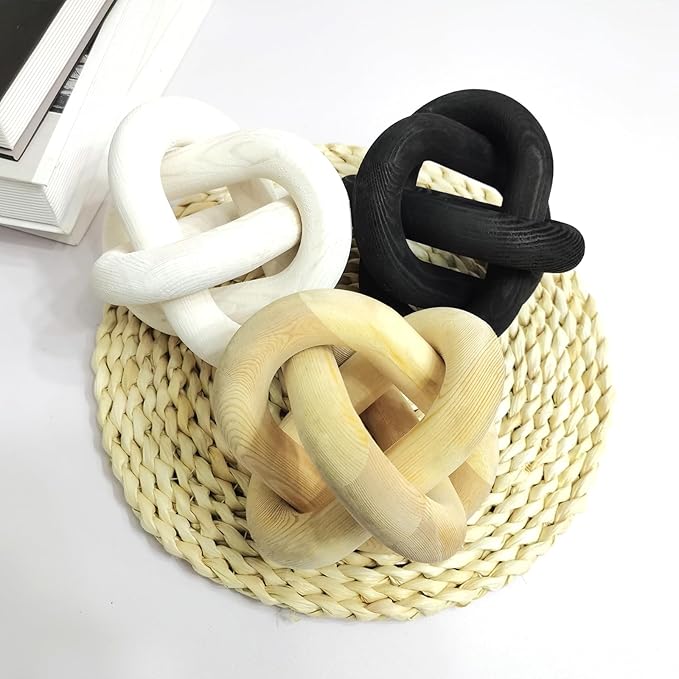 3-Ring Wooden Chain, Pine Wood Carving, Modern Home Minimalist Coffee Table Decoration, Living Room, Bedroom, Bookshelf, Porch Decoration（F）