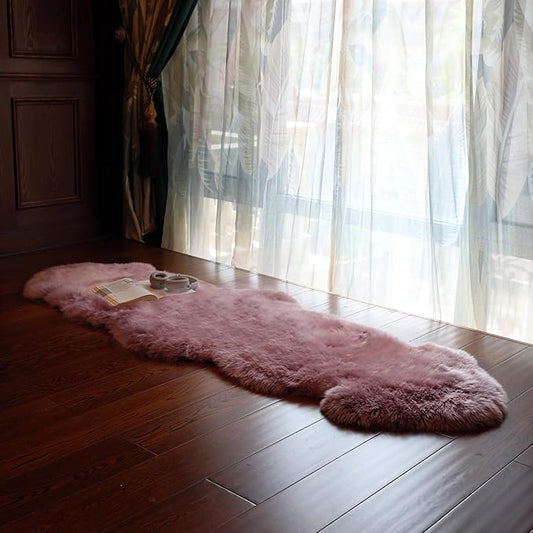 Sheepskin Rug-Natural Silky Soft New Zealand Lamb Rug Throw Versatile As Fluffy Sofa Pad, Sheepskin for Bedroom, Living Room, Children's Rooms.(2×6 Feet, Misty Pink)