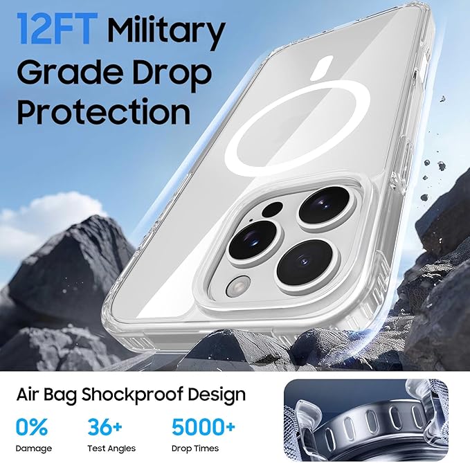 Ntwinro Magnetic for iPhone 16 Pro Clear Case (Compatible with MagSafe) with White Detachable Wallet & Card Holder for 3 Cards [RFID Blocking] Military Grade Protective Slim Phone Cover