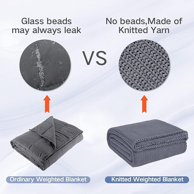 Guohaoi Knitted Weighted Blanket for Adults (Light Grey 60"x80" 25lbs) No Beads Cooling Throw Blanket for Hot Sleepers, Home Decor Breathable Chunky Knit Heavy Blanket Use on Queen/King Size Bed