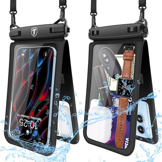 [2-Pack] Tekcoo Double Space Detachable Waterproof Phone Case IPX8 Pouch Lanyard Dry Bag for iPhone 17/16/15/14/13/12/Pro Max/Air/Pro/Xr/Xs/SE, Galaxy S25/S24/S23/S22/S21/FE/A17/A16/A15 up to 7"