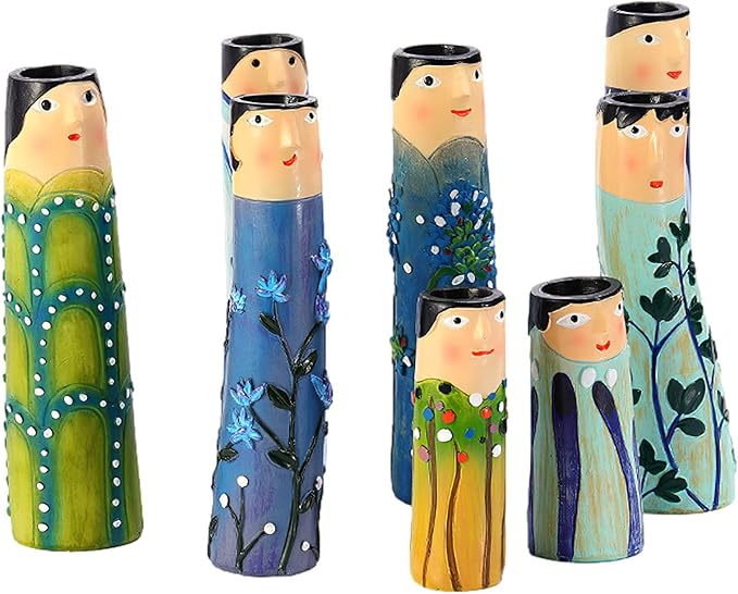 Spring Bud Vases, Bohemian Family Face Vase Boho Cute Home Decor, Character Vase Flower Plant Holder Bathroom Shelf Decor for House Decor Living Room Wedding Centerpieces (G)